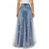 image:imageWomen Denim Maxi Skirt Sheer Mesh Tulle Patchwork Split Long Jean SkirtsBlue