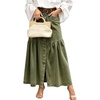 image:imageCHARTOU Women Button Front Slit Long Jean Skirt Elastic Waist Tiered Denim SkirtGreen