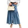 image:imageCHARTOU Women Button Front Slit Long Jean Skirt Elastic Waist Tiered Denim SkirtLight Blue