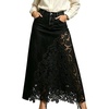 image:imageCHARTOU Women Lace Patchwork Jean Skirts Boho Floral Embroidered Denim Long SkirtBlack