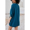 image:imageCHARTOU Women Loose Fit Cotton Linen Rompers V Neck Short Sleeve Wide Leg Ruffle Shorts Jumpsuit with PocketsBlue