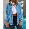 image:imageCHARTOU Women Casual Button Down Light Denim Jacket Varsity Long Sleeve Oversized Jean JacketBlue