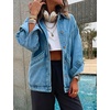 image:imageCHARTOU Women Casual Button Down Light Denim Jacket Varsity Long Sleeve Oversized Jean JacketBlue