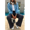 image:imageCHARTOU Women Casual Button Down Light Denim Jacket Varsity Long Sleeve Oversized Jean JacketBlue