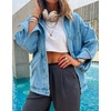 image:imageCHARTOU Women Casual Button Down Light Denim Jacket Varsity Long Sleeve Oversized Jean JacketBlue