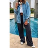 image:imageCHARTOU Women Casual Button Down Light Denim Jacket Varsity Long Sleeve Oversized Jean JacketBlue
