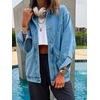 image:imageCHARTOU Women Casual Button Down Light Denim Jacket Varsity Long Sleeve Oversized Jean JacketBlue
