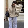 image:imageCHARTOU Women Chunky Cable Knit Sweater Oversized Crewneck Pullover Sweater Fall Long Sleeve Tunic KnitwearKhaki