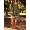 image:imageCHARTOU Women Denim Mini Dress Long Sleeve Back Zip Contrast Trim Babydoll Tiered Jean Dress with PocketsArmy Green