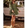 image:imageCHARTOU Women Denim Mini Dress Long Sleeve Back Zip Contrast Trim Babydoll Tiered Jean Dress with PocketsArmy Green