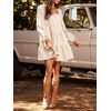 image:imageCHARTOU Women Denim Mini Dress Long Sleeve Back Zip Contrast Trim Babydoll Tiered Jean Dress with PocketsBeige