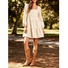 image:imageCHARTOU Women Denim Mini Dress Long Sleeve Back Zip Contrast Trim Babydoll Tiered Jean Dress with PocketsBeige