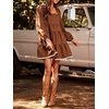 image:imageCHARTOU Women Denim Mini Dress Long Sleeve Back Zip Contrast Trim Babydoll Tiered Jean Dress with PocketsCoffee