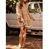 image:imageCHARTOU Women Denim Mini Dress Long Sleeve Back Zip Contrast Trim Babydoll Tiered Jean Dress with PocketsKhaki