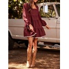 image:imageCHARTOU Women Denim Mini Dress Long Sleeve Back Zip Contrast Trim Babydoll Tiered Jean Dress with PocketsRed