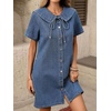 image:imageCHARTOU Women Denim Mini Dress Summer Button Down Tie Front Preppy Shift Jean DressBlue