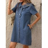 image:imageCHARTOU Women Denim Mini Dress Summer Button Down Tie Front Preppy Shift Jean DressBlue