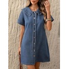 image:imageCHARTOU Women Denim Mini Dress Summer Button Down Tie Front Preppy Shift Jean DressBlue