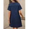 image:imageCHARTOU Women Denim Mini Dress Summer Button Down Tie Front Preppy Shift Jean DressDark Blue