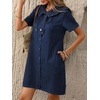 image:imageCHARTOU Women Denim Mini Dress Summer Button Down Tie Front Preppy Shift Jean DressDark Blue