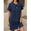 image:imageCHARTOU Women Denim Mini Dress Summer Button Down Tie Front Preppy Shift Jean DressDark Blue