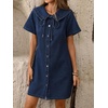 image:imageCHARTOU Women Denim Mini Dress Summer Button Down Tie Front Preppy Shift Jean DressDark Blue