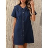 image:imageCHARTOU Women Denim Mini Dress Summer Button Down Tie Front Preppy Shift Jean DressDark Blue