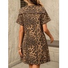 image:imageCHARTOU Women Denim Mini Dress Summer Button Down Tie Front Preppy Shift Jean DressLeopard