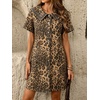 image:imageCHARTOU Women Denim Mini Dress Summer Button Down Tie Front Preppy Shift Jean DressLeopard