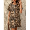 image:imageCHARTOU Women Denim Mini Dress Summer Button Down Tie Front Preppy Shift Jean DressLeopard