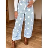 image:imageCHARTOU Women High Rise Wide Leg Jeans Baggy Crop Cuffed Hem Denim Polka Dot PantsBlue