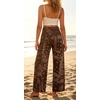 image:imageCHARTOU Women High Waisted Wide Leg Jeans Casual Stretchy Raw Hem Cropped Denim PantsPaisley Brown