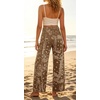 image:imageCHARTOU Women High Waisted Wide Leg Jeans Casual Stretchy Raw Hem Cropped Denim PantsPaisley Khaki