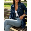 image:imageCHARTOU Women Leopard Denim Jacket Long Sleeve Open Front Patchwork Cardigan CoatDark Blue
