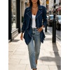 image:imageCHARTOU Women Leopard Denim Jacket Long Sleeve Open Front Patchwork Cardigan CoatDark Blue