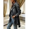 image:imageCHARTOU Women Leopard Denim Jacket Long Sleeve Open Front Patchwork Cardigan CoatDark Grey
