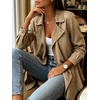 image:imageCHARTOU Women Leopard Denim Jacket Long Sleeve Open Front Patchwork Cardigan CoatKhaki