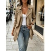 image:imageCHARTOU Women Leopard Denim Jacket Long Sleeve Open Front Patchwork Cardigan CoatKhaki