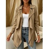 image:imageCHARTOU Women Leopard Denim Jacket Long Sleeve Open Front Patchwork Cardigan CoatKhaki