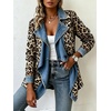 image:imageCHARTOU Women Leopard Denim Jacket Long Sleeve Open Front Patchwork Cardigan CoatLeopard