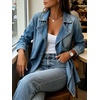 image:imageCHARTOU Women Leopard Denim Jacket Long Sleeve Open Front Patchwork Cardigan CoatLight Blue