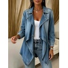 image:imageCHARTOU Women Leopard Denim Jacket Long Sleeve Open Front Patchwork Cardigan CoatLight Blue