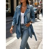 image:imageCHARTOU Women Leopard Denim Jacket Long Sleeve Open Front Patchwork Cardigan CoatLight Blue