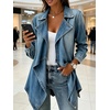image:imageCHARTOU Women Leopard Denim Jacket Long Sleeve Open Front Patchwork Cardigan CoatLight Blue