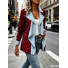 image:imageCHARTOU Women Leopard Denim Jacket Long Sleeve Open Front Patchwork Cardigan CoatRed Leopard