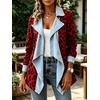 image:imageCHARTOU Women Leopard Denim Jacket Long Sleeve Open Front Patchwork Cardigan CoatRed Leopard