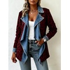 image:imageCHARTOU Women Leopard Denim Jacket Long Sleeve Open Front Patchwork Cardigan CoatWine Leopard