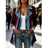 image:imageCHARTOU Women Leopard Denim Jacket Long Sleeve Open Front Patchwork Cardigan CoatWine Leopard