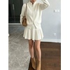 image:imageCHARTOU Women Rib Two Pieces Skirt Sets Long Sleeve Cardigan Sweater Pleated Mini SkirtBeige