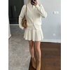 image:imageCHARTOU Women Rib Two Pieces Skirt Sets Long Sleeve Cardigan Sweater Pleated Mini SkirtBeige